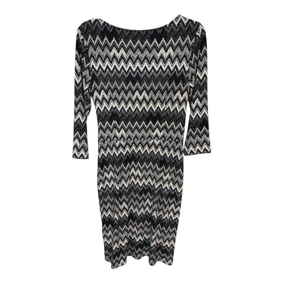 Joseph Ribkoff Black White Colorblock Stretch Zig-Zag Chevron Dress - Picture 10 of 16